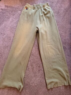 Aviator Nation Light Olive Green Wide-Leg Sweatpants